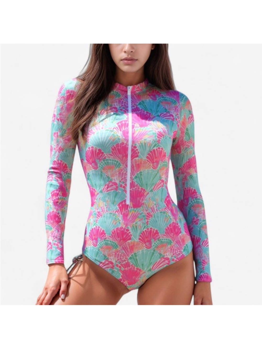 New Anna-Kaci Swim 
Long Sleeve One Piece
Swimsuit Zip Front